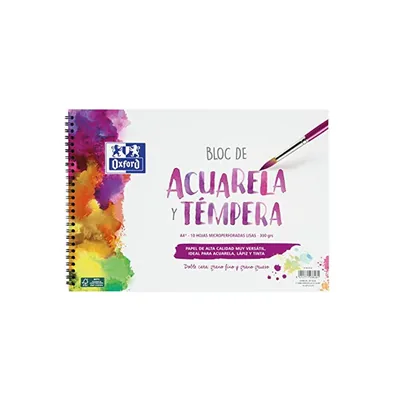 OXFORD Bloc de Dibujo Oxford Acuarela Espiral DIN A4+ 10 Hojas Microperforado 300 GR