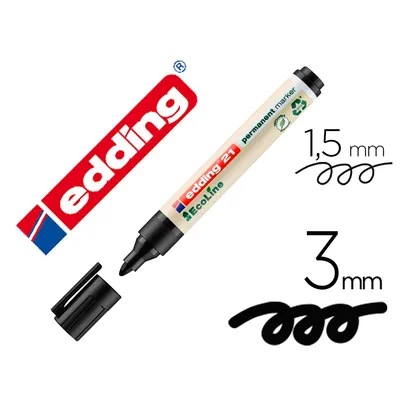 EDDING Rotulador Edding 21 Marcador Permanente Ecoline 90% Reciclado Color Negro Punta Redonda 1,5-3 MM Recargable