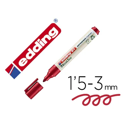 EDDING Rotulador Edding 21 Marcador Permanente Ecoline 90% Reciclado Color Rojo Punta Redonda 1,5-3 MM Recargable