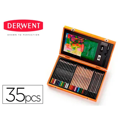 DERWENT Estuche de Pintura Derwent Academy Madera Lapices de Colores 35 Piezas