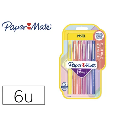 PAPERMATE Rotulador Paper Mate Flair Pastel Punta de Fibra Blister de 6 Unidades Colores Surtidos