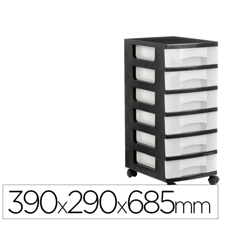 Cajonera Archivo 2000 6 Cajones Transparente Carcasa Negra 6 Litros con Ruedas 390X290X685 MM