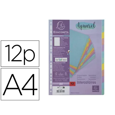 EXACOMPTA Separador Exacompta Aquarel Cartulina Lustrada Juego de 12 Separadores DIN A4 Colores Pastel