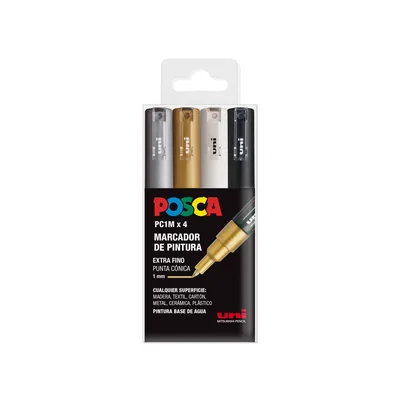 POSCA Rotulador Uni Posca PC-1M/4C Marcador de Pintura Punta Extrafina 1 MM Estuche Gswb de 4 Unidades Surtidas