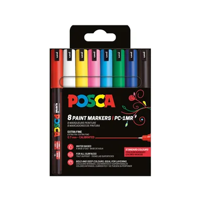 POSCA Rotulador Uni Posca PC1MR/8C Marcador de Pintura Punta Extrafina 0,7 MM Estuche de 8 Unidades Colores Basicos