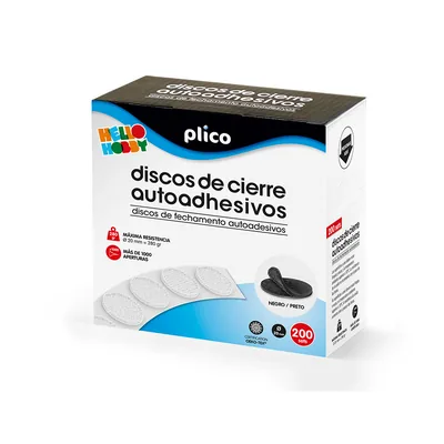 PLICO Disco de Cierre Plico Velcro Autoadhesivo 20 MM Diametro Color Negro Caja de 200 Unidades