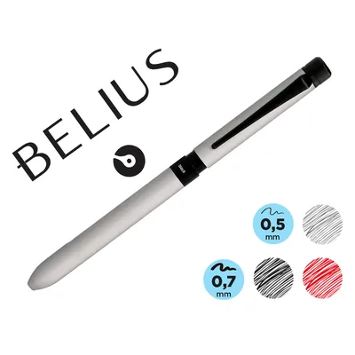 BELIUS Boligrafo Belius Zurich 3 en 1 Cuerpo Plateado Tinta Negra y Roja Portaminas 0,5 MM en Estuche
