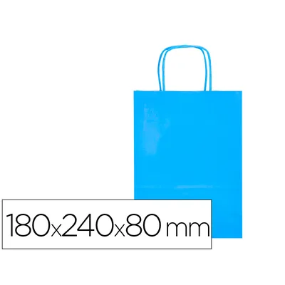Q-CONNECT Bolsa Papel Q-Connect Celulosa Celeste Xs con Asa Retorcida 180X240X80 MM