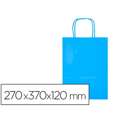 Q-CONNECT Bolsa Papel Q-Connect Celulosa Celeste M con Asa Retorcida 270X370X120 MM