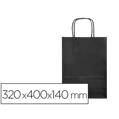 Q-CONNECT Bolsa Papel Q-Connect Celulosa Negro L con Asa Retorcida 320X400X140 MM