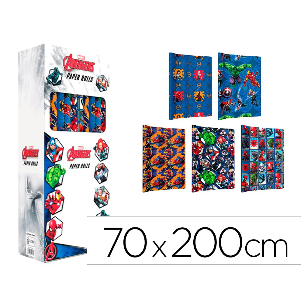 Papel de Regalo Basika Marvel Rollo Ancho 70 CM Longitud 2 M Diseños Surtidos