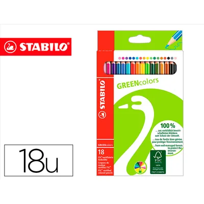 STABILO Lapices de Colores Stabilo Green Colors con Certificado Fsc Estuche Carton de 18 Unidades Colores Surtidos