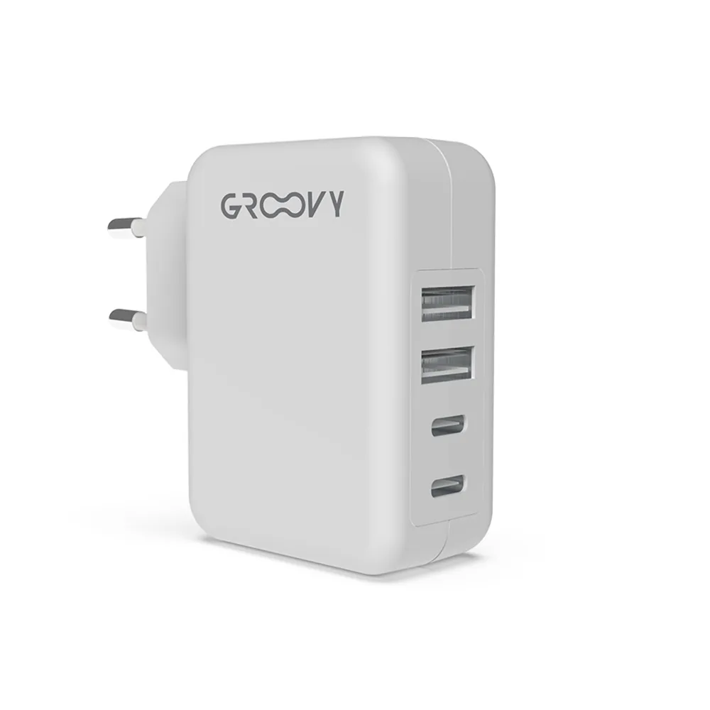 Cargador de Pared Groovy 2 Usb + 2 Usb-c 4.8A Color Blanco