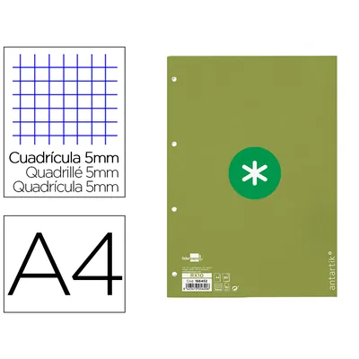 ANTARTIK Recambio Antartik A4 80 Hojas 90GR Cuadro 5MM 4 Taladros 1 Banda con Marco Color Verde