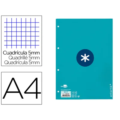 ANTARTIK Recambio Antartik A4 80 Hojas 90GR Cuadro 5MM 4 Taladros 1 Banda con Marco Color Turquesa
