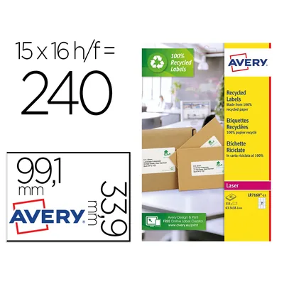AVERY Etiqueta Adhesiva Avery Blanca Permanente Reciclada 100% Laser 99,1X33,9 MM Caja de 240 Unidades