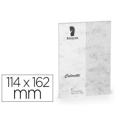 ROSSLER COLORETTI Sobre Rossler Coloretti C6 Ministro Color Marmol Gris 114X162 MM Pack de 5 Unidades
