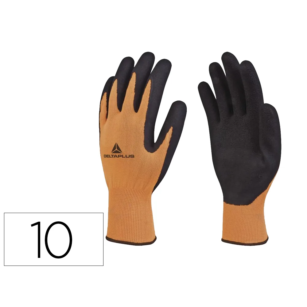 Guantes Deltaplus Poliester Impregando Latex Palma y Dedos Naranja Fluor/negro Talla 10