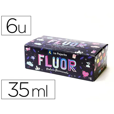 LA PAJARITA Pintura Acrilica la Pajarita Fluorescente 35 ML Caja de 6 Unidades Colores Surtidos