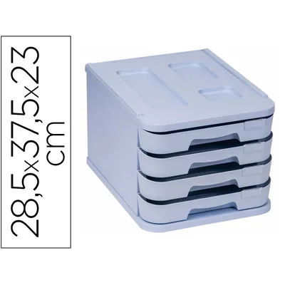 FAIBO Fichero Cajones de Sobremesa Faibo Plastico 100% Reciclable 4 Cajones Azul Pastel 28,5X37,5X23 CM