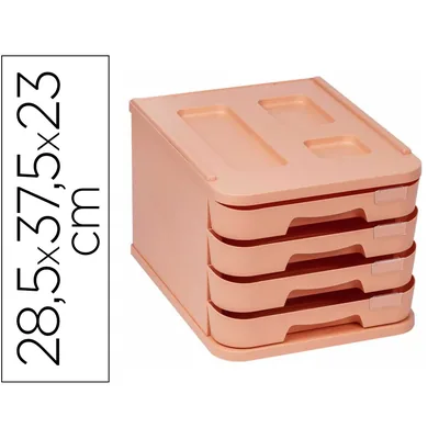 FAIBO Fichero Cajones de Sobremesa Faibo Plastico 100% Reciclable 4 Cajones Naranja Pastel 28,5X37,5X23 CM