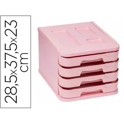 FAIBO Fichero Cajones de Sobremesa Faibo Plastico 100% Reciclable 4 Cajones Rosa Pastel 28,5X37,5X23 CM