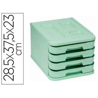 FAIBO Fichero Cajones de Sobremesa Faibo Plastico 100% Reciclable 4 Cajones Verde Pastel 28,5X37,5X23 CM