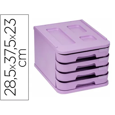FAIBO Fichero Cajones de Sobremesa Faibo Plastico 100% Reciclable 4 Cajones Violeta Pastel 28,5X37,5X23 CM