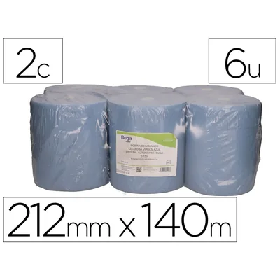 BUNZL Papel Secamanos Bunzl 2 Capas Greensource Celulosa Reciclada Azul 212MM X 140M Sistema Autocorte Paquete de 6 Rollos