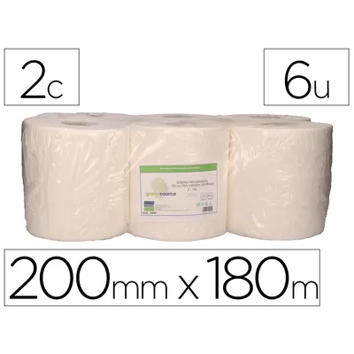 BUNZL Papel Secamanos Bunzl Greensource 2 Capas Celulosa Blanca 200 MM X 180 M Paquete de 6 Rollos