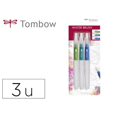 TOMBOW Pincel Tombow Water Brush con Deposito Rellenable Blister de 3 Unidades Punta Fina/media/plana