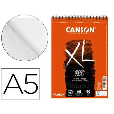 CANSON Bloc Dibujo Croquis DIN A5 Microperforado 14,8X21 CM 60 Hojas Grano Fino 90 G