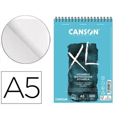 CANSON Bloc Dibujo Acuarela Canson Xl Aquarelle Grano Fino DIN A5 Microperforado Espiral 14,8X21 CM 20 Hojas 300 GR/M2