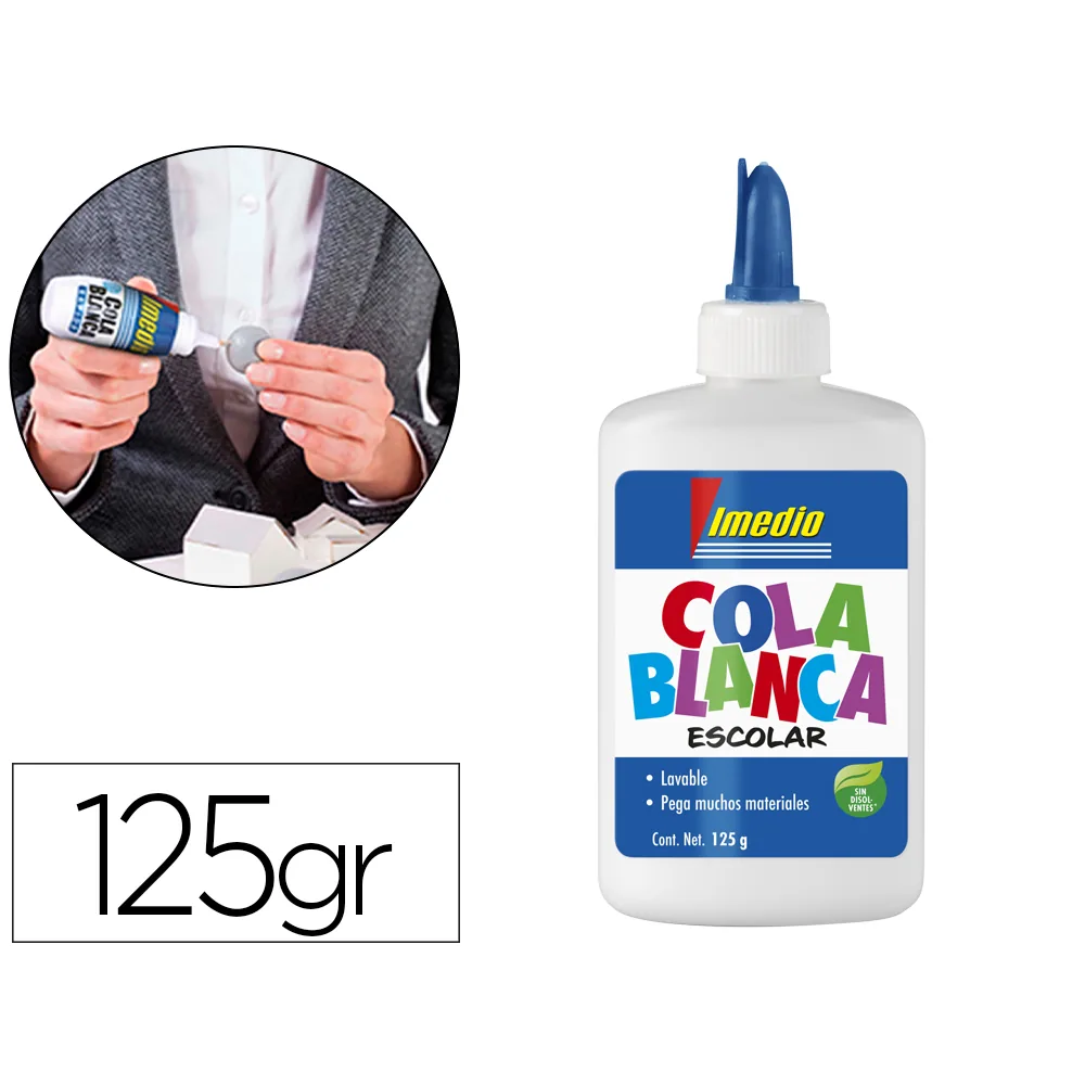 Pegamento Cola Blanca Imedio Escolar Lavable Bote de 125 G
