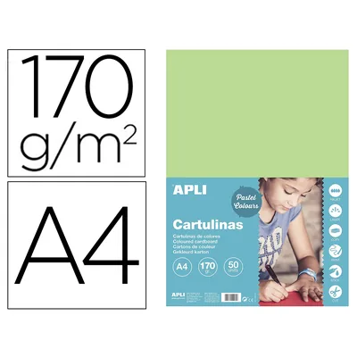 APLI Cartulina Apli DIN A4 170G/M2 Verde Claro Paquete de 50 Hojas