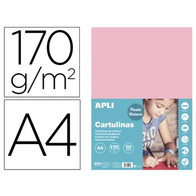 APLI Cartulina Apli DIN A4 170G/M2 Rosa Paquete de 50 Hojas
