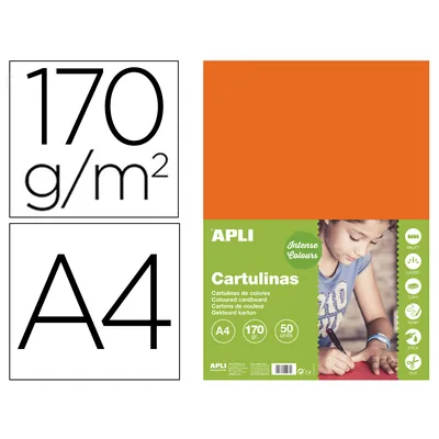 APLI Cartulina Apli DIN A4 170G/M2 Naranja Paquete de 50 Hojas