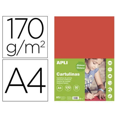 APLI Cartulina Apli DIN A4 170G/M2 Rojo Paquete de 50 Hojas
