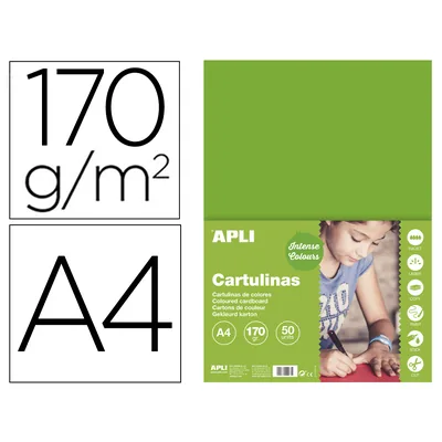 APLI Cartulina Apli DIN A4 170G/M2 Verde Hierba Paquete de 50 Hojas