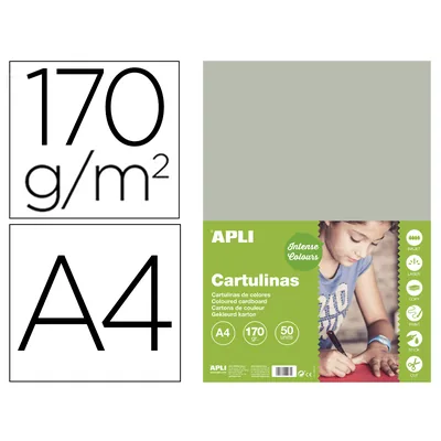 APLI Cartulina Apli DIN A4 170G/M2 Gris Paquete de 50 Hojas