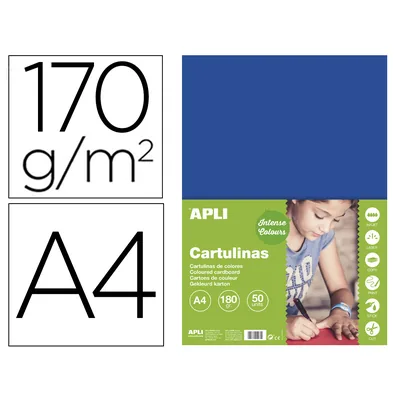APLI Cartulina Apli DIN A4 170G/M2 Azul Oscuro Paquete de 50 Hojas