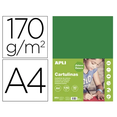 APLI Cartulina Apli DIN A4 170G/M2 Verde Oscuro Paquete de 50 Hojas