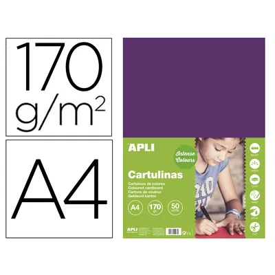 APLI Cartulina Apli DIN A4 170G/M2 Morado Paquete de 50 Hojas