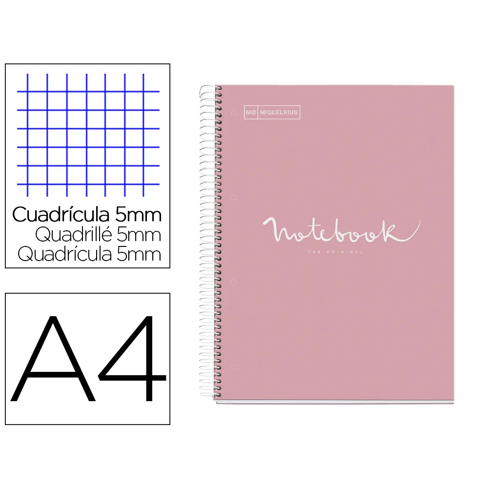 Cuaderno Espiral Miquelrius Notebook 1 Emotions Tapa Forrada DIN A4 Microperforado 80 Hojas 90G/M2 Cuadro 5 MM