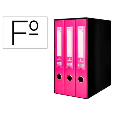 LIDERPAPEL Modulo Liderpapel 3 Archivadores Folio 2 Anillas Mecanismo de Palanca 52MM Rosa