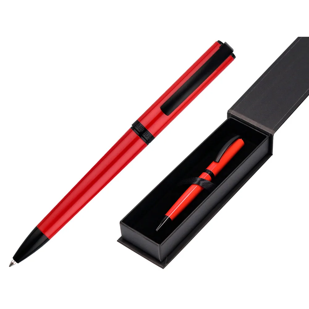 Boligrafo Belius Turbo Aluminio Color Rojo y Negro Tinta Azul Caja de Diseño