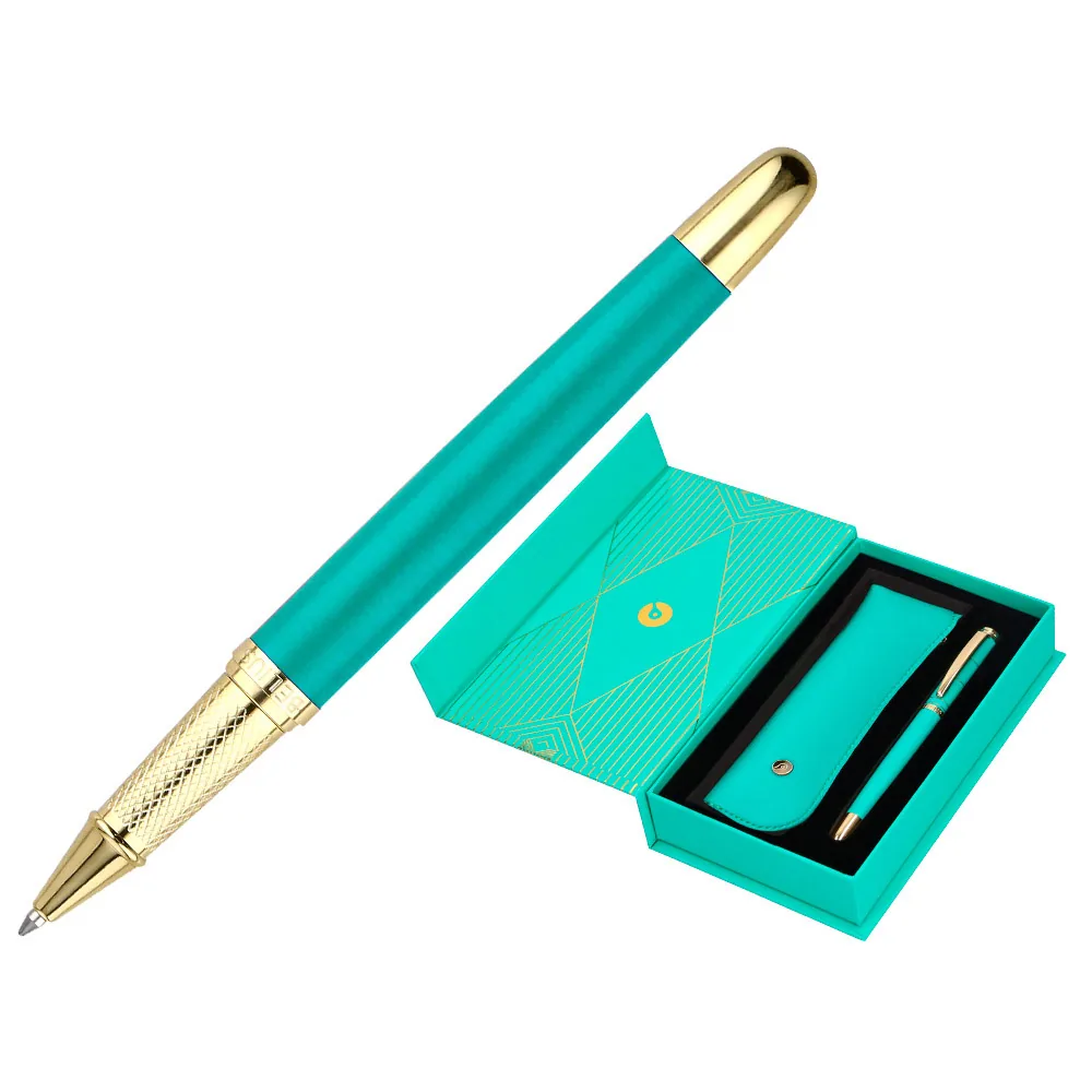 Boligrafo y Estuche Belius Soiree Color Art Deco Turquesa y Dorado Tinta Azul Caja de Diseño