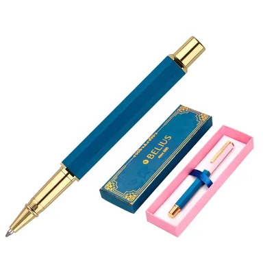 BELIUS Boligrafo Belius Macaron Bliss Forma Hexagonal Color Rosa/ Azul y Dorado Tinta Azul Caja de Diseño
