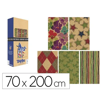 BASIKA Papel de Regalo Basika Kraft Todo Año Rollo Ancho 70 CM Longitud 2 M Diseños Surtidos Gramaje 50 G
