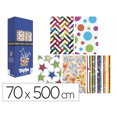 BASIKA Papel de Regalo Basika Todo Año Rollo Ancho 70 CM Longitud 5 M Modelos Surtidos Gramaje 50 G